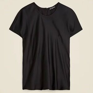 NWT J.‎ Crew Black Drapey Satin Cap Sleeve T Shirt Top - Small